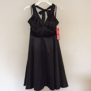 Satin Coattail Dress -Black